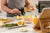 Woman watching online cooking classes in the UK.